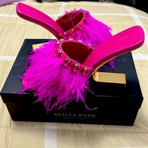 Azalea Wang Hot pink and gold furry heels